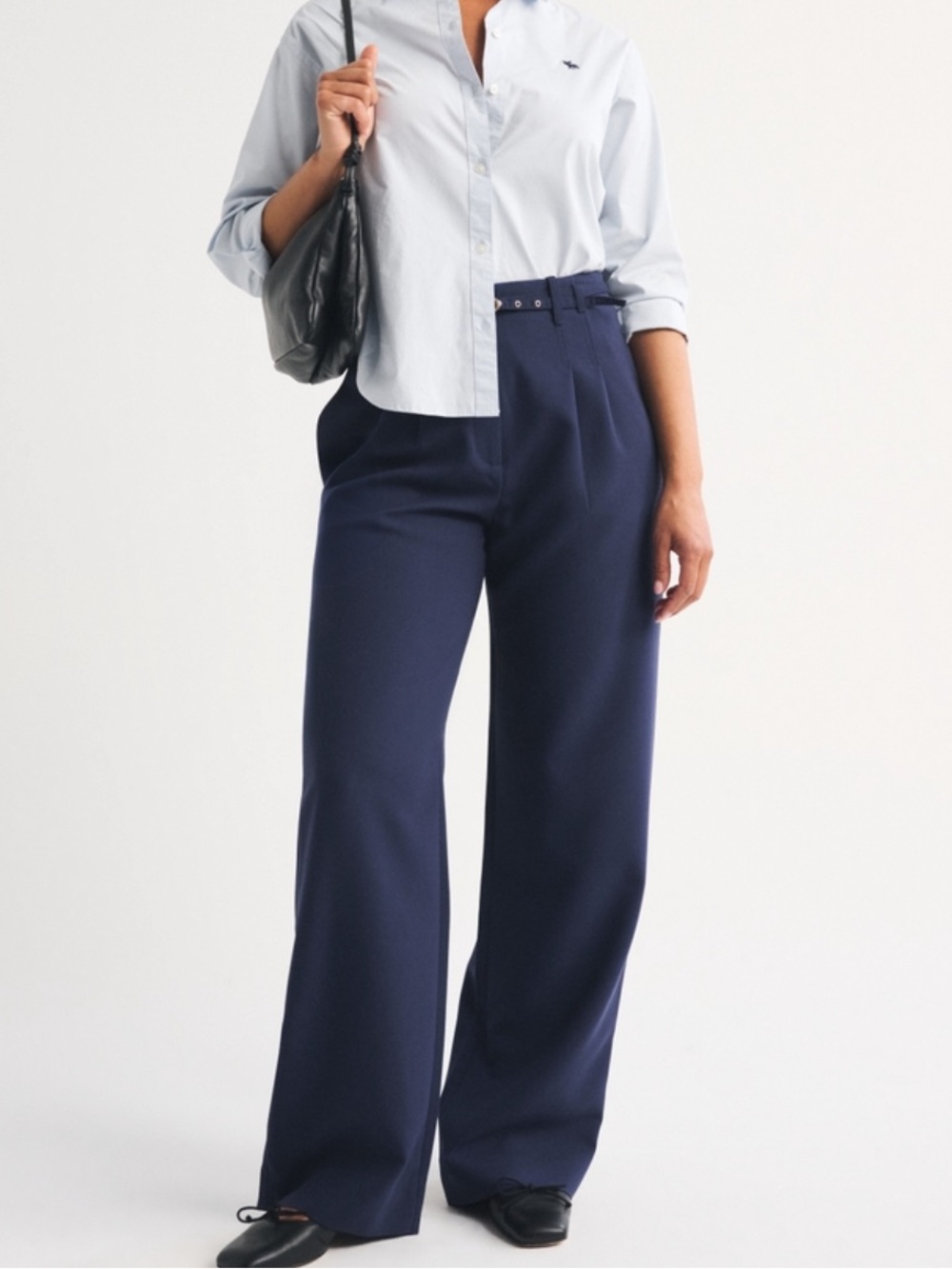 Abercrombie & Fitch Sloane Navy High-Rise Wide Leg Trousers